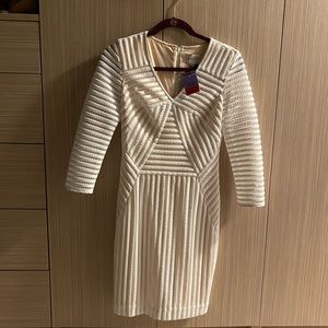 Reiss white dress sheer sleeves.Nude body lining